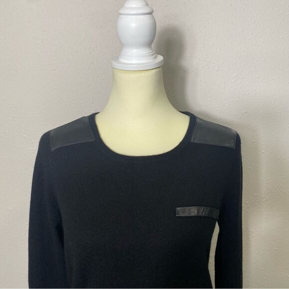 Wythe NY 100% Cashmere & Leather Black Crewneck Pullover Sweater Women's Size M - Picture 12 of 16